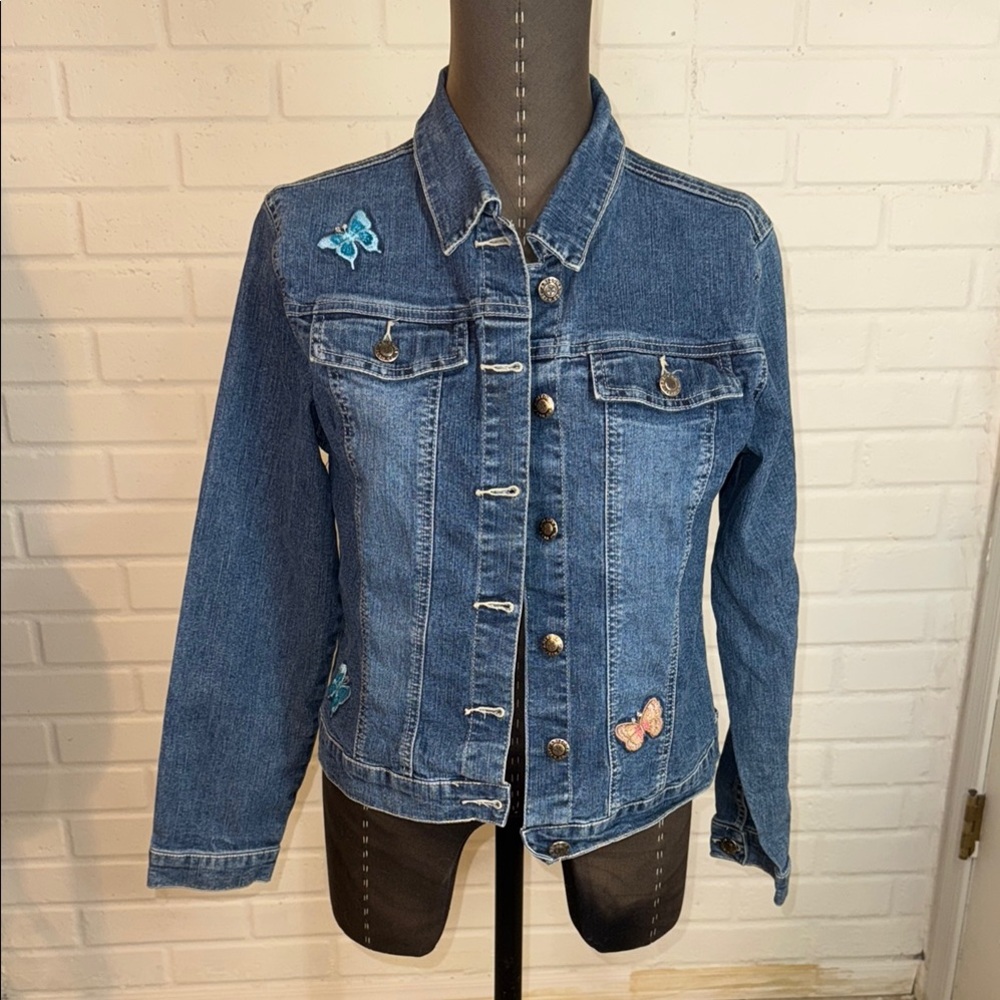 Blue Denim Jacket with Butterfly Accents